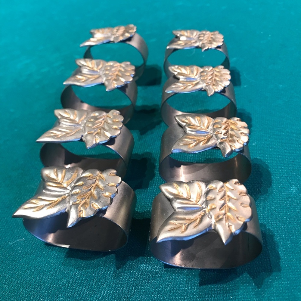 Vintage solid brass napkin rings, set of 8, crafted in India